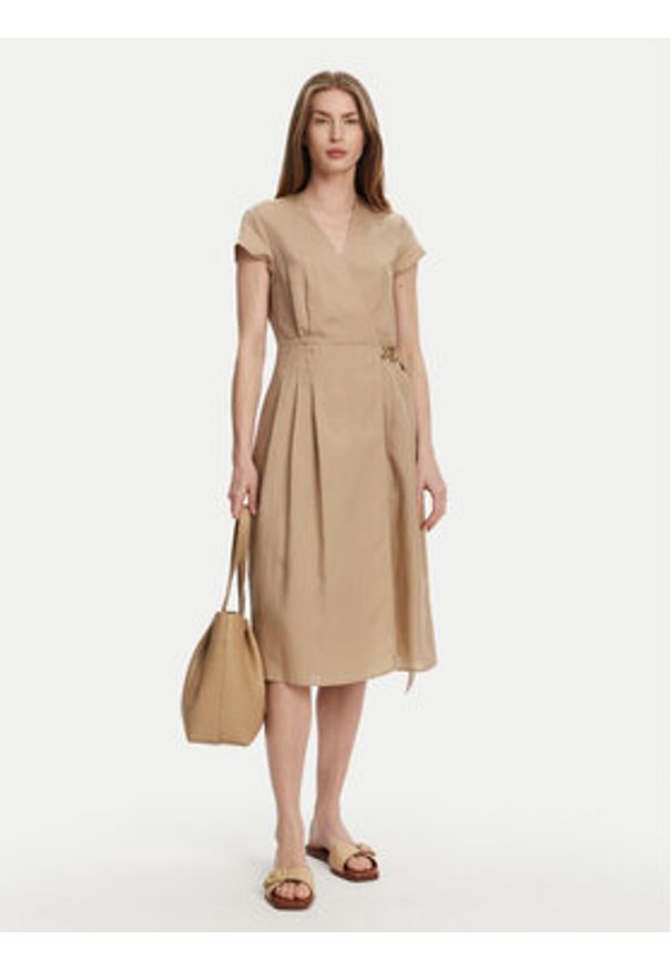 TwinSet - TWINSET Sukienka letnia 251TT2072 Beżowy Loose Fit. Kolor: beżowy. Materiał: lyocell. Sezon: lato