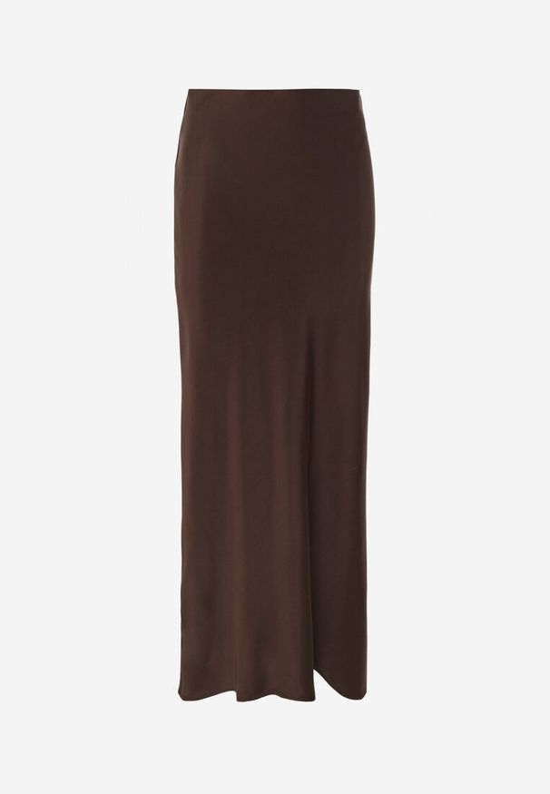 Renee - Brązowa Satynowa Spódnica Maxi High Waist Formia. Stan: podwyższony. Kolor: brązowy. Materiał: satyna