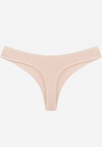 Renee - Beżowe Gładkie Majtki Stringi z Bawełną Chrysile. Kolor: beżowy. Materiał: bawełna. Wzór: gładki #3