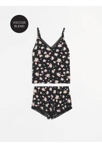 Sinsay - Piżama dwuczęściowa z kwiatowym wzorem - czarny. Kolor: czarny. Wzór: kwiaty #1