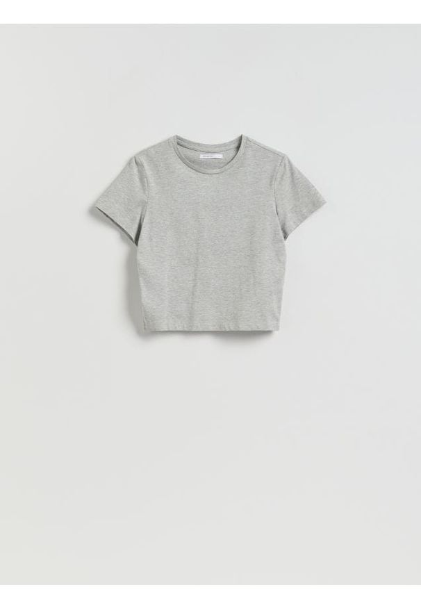 Reserved - Bawełniany t-shirt - jasnoszary. Kolor: szary. Materiał: bawełna. Długość: krótkie
