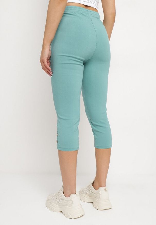 Born2be - Miętowe Spodnie 3/4 z Elastyczną Gumką w Pasie i Suwakami Leazira. Okazja: na co dzień. Kolor: miętowy. Styl: elegancki, casual