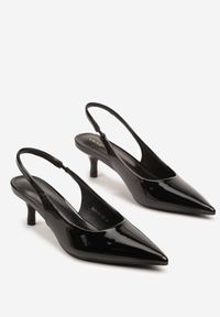 Born2be - Czarne Lakierowane Czółenka Slingback Vices na Obcasie Typu Kaczuszka Sonilitia. Okazja: na co dzień. Zapięcie: pasek. Kolor: czarny. Materiał: lakier. Obcas: na obcasie. Styl: casual, klasyczny, elegancki. Wysokość obcasa: niski #3