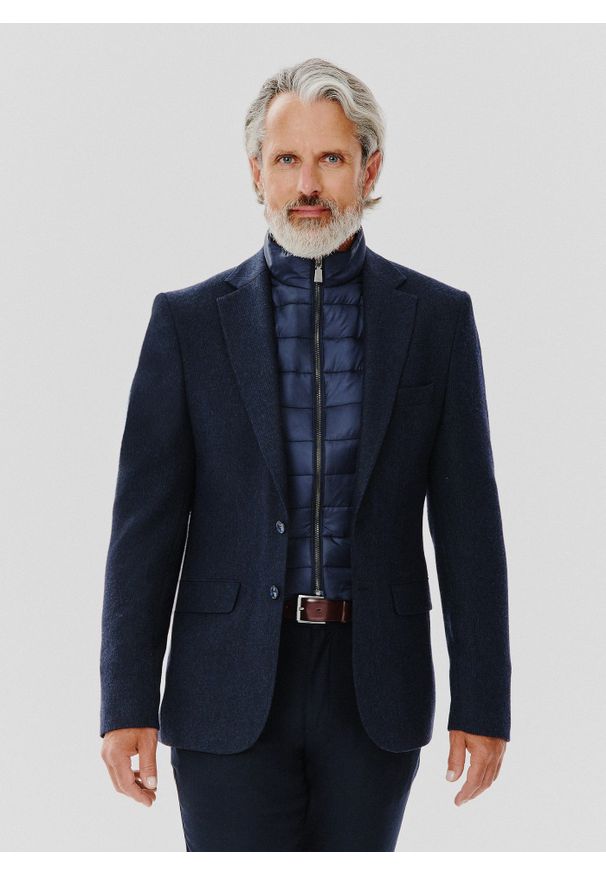 Pako Lorente - PAKO LORENTE – Granatowa marynarka męska z odpinaną podpinką. Kolor: niebieski. Materiał: elastan, poliamid, poliester, wełna, wiskoza