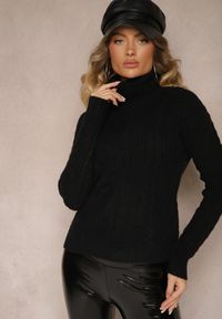 Renee - Czarny Casualowy Golf z Wiskozą i Ozdobnym Splotem Aledi. Okazja: na co dzień. Typ kołnierza: golf. Kolor: czarny. Materiał: wiskoza. Długość rękawa: długi rękaw. Długość: długie. Wzór: ze splotem. Styl: casual #3