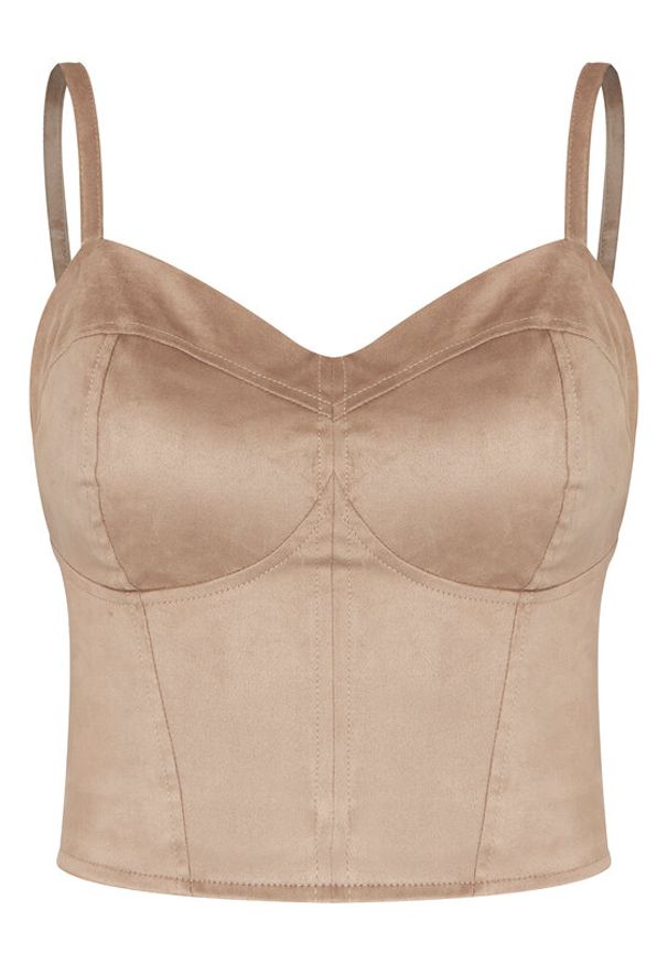 Guess Top W6RH03 WJ472 Beżowy Slim Fit. Kolor: beżowy. Materiał: syntetyk