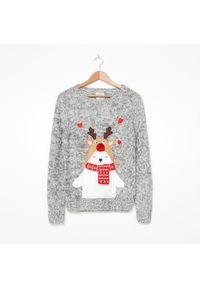 House - Świąteczny sweter z aplikacją - Jasny szary. Kolor: szary. Wzór: aplikacja. Styl: wizytowy #1