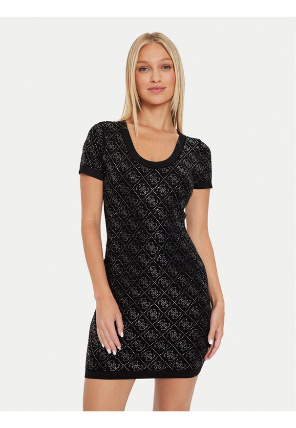 Guess Sukienka dzianinowa Paige W4YK28 Z3FN0 Czarny Slim Fit. Kolor: czarny. Materiał: wiskoza