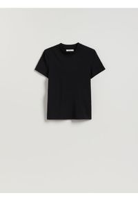 Reserved - T-shirt slim fit - czarny. Kolor: czarny. Materiał: bawełna, dzianina