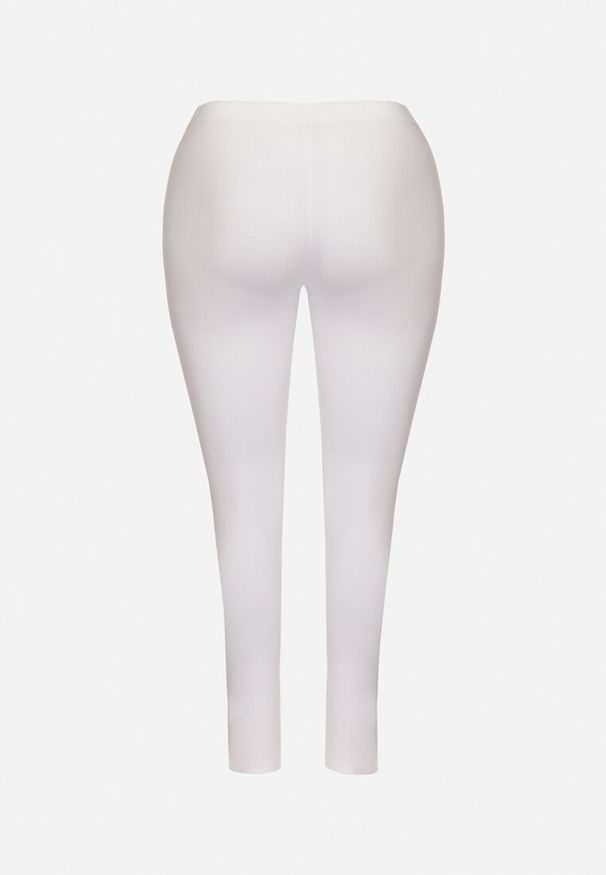 Born2be - Białe Bawełniane Legginsy z Gumką w Pasie Mevora. Okazja: na co dzień. Kolekcja: plus size. Kolor: biały. Materiał: bawełna. Styl: klasyczny, casual