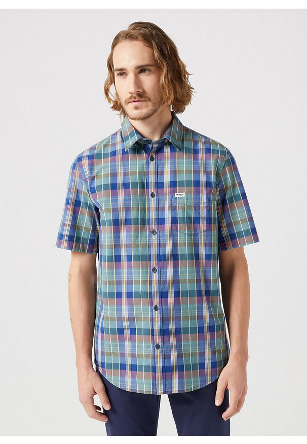 Wrangler - WRANGLER SS 1 PKT SHIRT MĘSKA KOSZULA W KRATĘ KRATA BLUE MADARAS 112350503