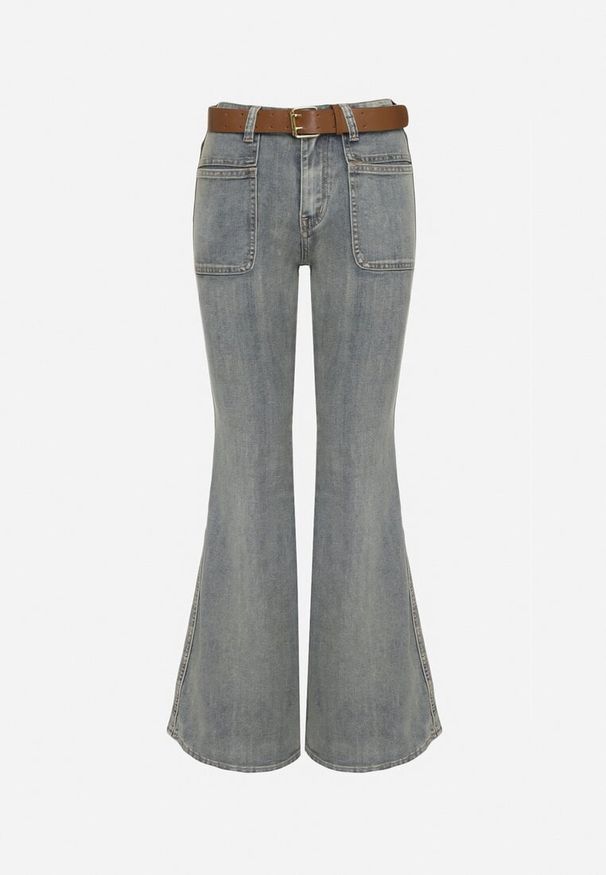 Born2be - Jasnoniebieskie Bawełniane Jeansy o Kroju Dzwonów z Wysokim Stanem Przeszyciami i Paskiem Mevanna. Okazja: na co dzień. Stan: podwyższony. Kolor: niebieski. Sezon: lato. Styl: casual, elegancki