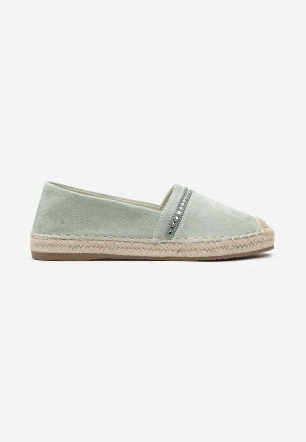 Born2be - Jasnozielone Espadryle z Plecioną Podeszwą i Noskiem Effily. Kolor: zielony. Materiał: len. Wzór: aplikacja. Sezon: lato. Obcas: na obcasie. Styl: wizytowy, elegancki. Wysokość obcasa: niski