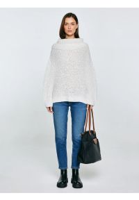 Big-Star - Sweter damski z obszernym golfem melanżowy biały Magdalena 100. Typ kołnierza: golf. Kolor: biały. Materiał: wełna, denim, materiał. Wzór: melanż. Styl: klasyczny, elegancki