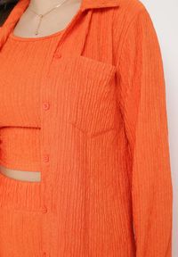 Born2be - Pomarańczowy 3-częściowy Komplet Casual z Plisowanej Tkaniny Spodnie Top i Koszula Farella. Kolor: pomarańczowy. Materiał: tkanina #3