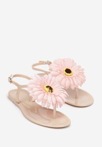 Born2be - Ciemnobeżowe Sandały Japonki z Ozdobnym Kwiatem Navita. Kolor: beżowy. Wzór: kwiaty