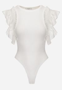 Renee - Białe Eleganckie Body z Bawełny z Zapięciem na Napy Wykończone Falbankami Iilines. Okazja: do pracy, na co dzień. Typ kołnierza: kołnierz z falbankami. Kolor: biały. Materiał: bawełna. Długość rękawa: krótki rękaw. Długość: krótkie. Styl: elegancki #8