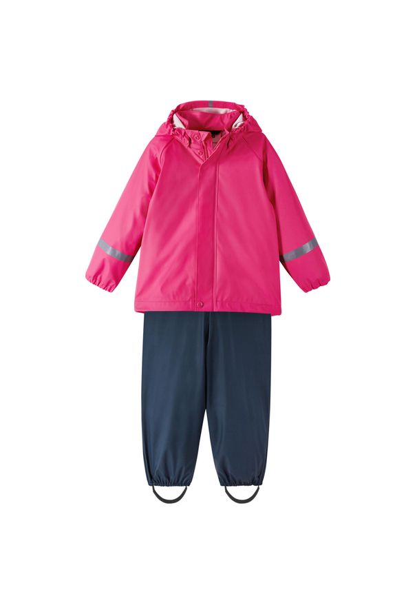 Komplet przeciwdeszczowy dziecięcy Reima Tihku kurtka+spodnie. Kolor: różowy, czarny, wielokolorowy