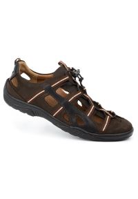 Kampol Buty męskie skórzane sandały 26KAM brązowe. Kolor: brązowy. Materiał: skóra