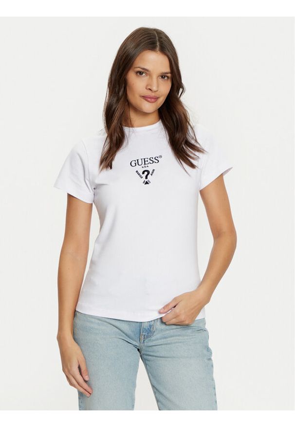 Guess T-Shirt V4YI21 KCDH1 Biały Slim Fit. Kolor: biały. Materiał: bawełna