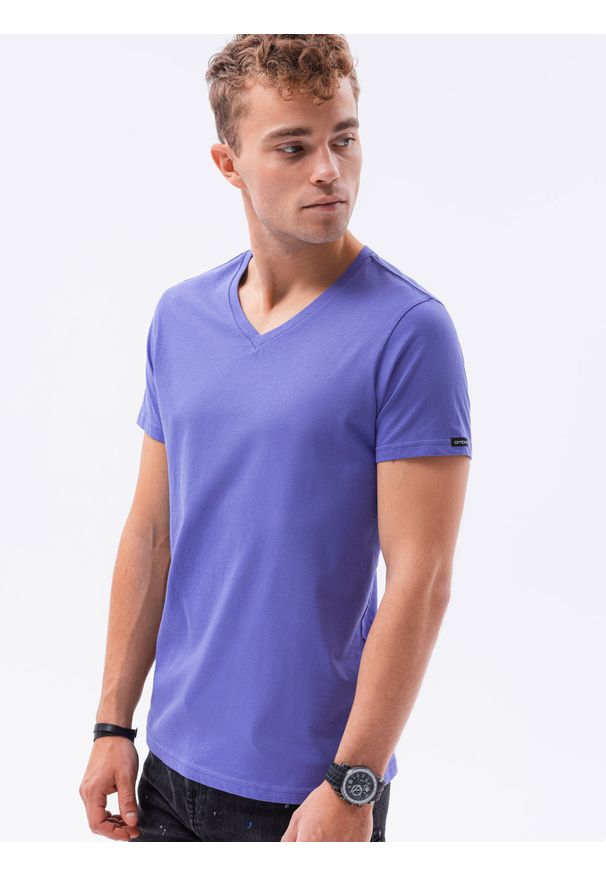 Ombre Clothing - T-shirt męski bawełniany BASIC S1369 - fioletowy - XXL. Typ kołnierza: dekolt w serek. Kolor: fioletowy. Materiał: bawełna. Długość: krótkie. Styl: klasyczny