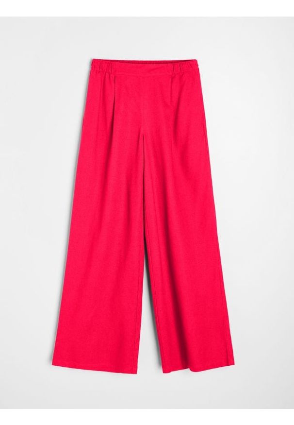 Sinsay - Spodnie wide leg z domieszką lnu - różowy. Kolor: różowy. Materiał: len