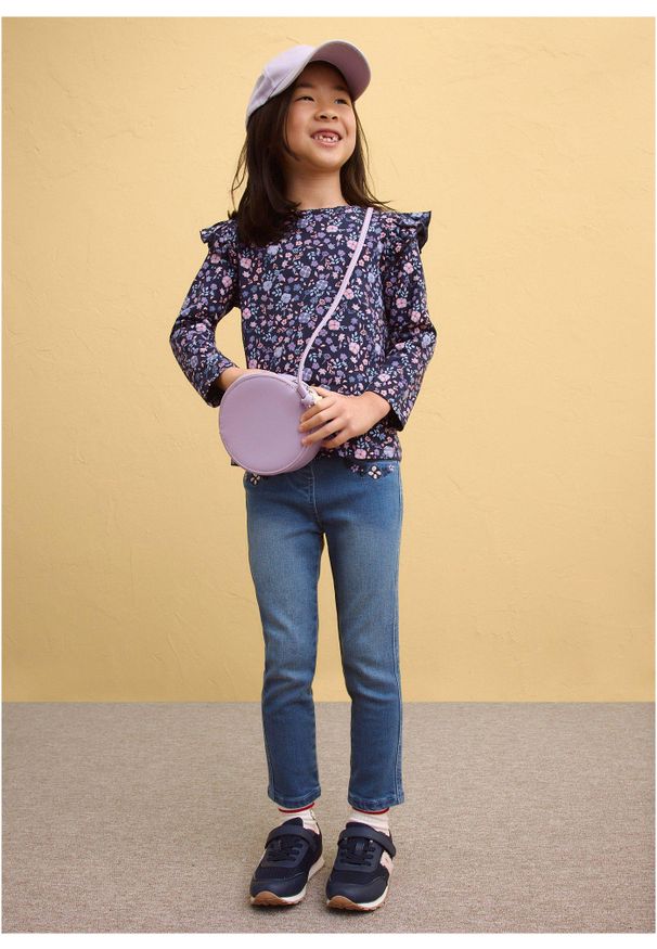 bonprix - Bluzka z długim rękawem z czystej bawełny organicznej (3 szt.). Typ kołnierza: kołnierz z falbankami. Kolor: niebieski. Materiał: bawełna. Długość rękawa: długi rękaw. Długość: długie