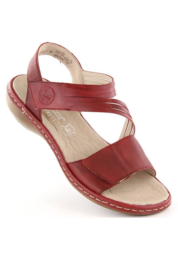 Skórzane komfortowe sandały damskie na rzepy czerwone Rieker 65964-35. Zapięcie: rzepy. Kolor: czerwony. Materiał: skóra