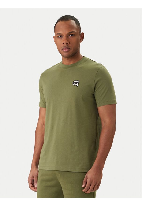 Karl Lagerfeld - KARL LAGERFELD T-Shirt 755710 562224 Zielony Regular Fit. Typ kołnierza: dekolt w karo. Kolor: zielony. Materiał: bawełna