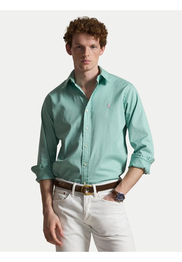 Polo Ralph Lauren Koszula 710B20512008 Zielony Custom Fit. Typ kołnierza: polo. Kolor: zielony. Materiał: bawełna