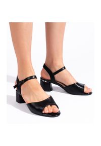 Eleganckie czarne sandały damskie na obcasie Sergio Leone. Kolor: czarny. Obcas: na obcasie. Styl: elegancki. Wysokość obcasa: średni #3