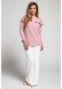 Nommo - Jasnoróżowa Bluzka ze Zmysłowym Hiszpańskim Dekoltem PLUS SIZE. Kolekcja: plus size. Kolor: różowy. Materiał: poliester, wiskoza #1