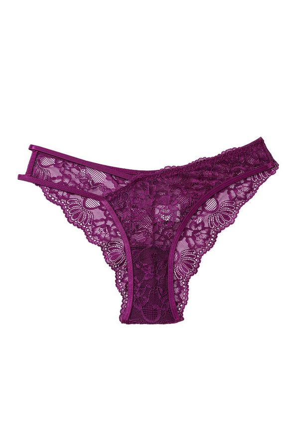 Intica - Figi koronkowe z asymetrycznymi paskami Vitantonia. Kolor: fioletowy. Materiał: koronka. Wzór: paski, koronka