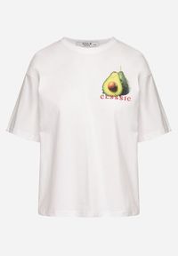 Born2be - Biały T-shirt z Bawełną i Motywem Awokado Addixa. Okazja: na co dzień. Kolor: biały. Materiał: bawełna. Styl: klasyczny, casual #6