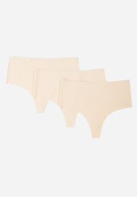 Renee - Beżowe 3-Pack Majtki Bezszwowe Typu Stringi High Waist Cinossa. Stan: podwyższony. Kolor: beżowy. Materiał: len, satyna. Wzór: gładki #1