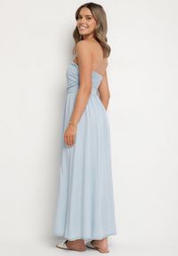 Born2be - Jasnoniebieska Sukienka Rozkloszowana z Dekoltem Typu Bandeau Mavilore. Okazja: na co dzień, na imprezę. Kolor: niebieski. Materiał: skóra. Wzór: aplikacja. Typ sukienki: rozkloszowane. Styl: klasyczny, casual, elegancki, wizytowy #7