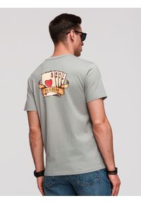Ombre Clothing - Męski bawełniany T-shirt o kroju regular z printem w stylu vitage tattoo - szary V1 - Rozmiar: XL. Okazja: na co dzień. Kolor: szary. Materiał: bawełna. Długość rękawa: krótki rękaw. Długość: krótkie. Wzór: nadruk. Styl: rockowy, casual #1