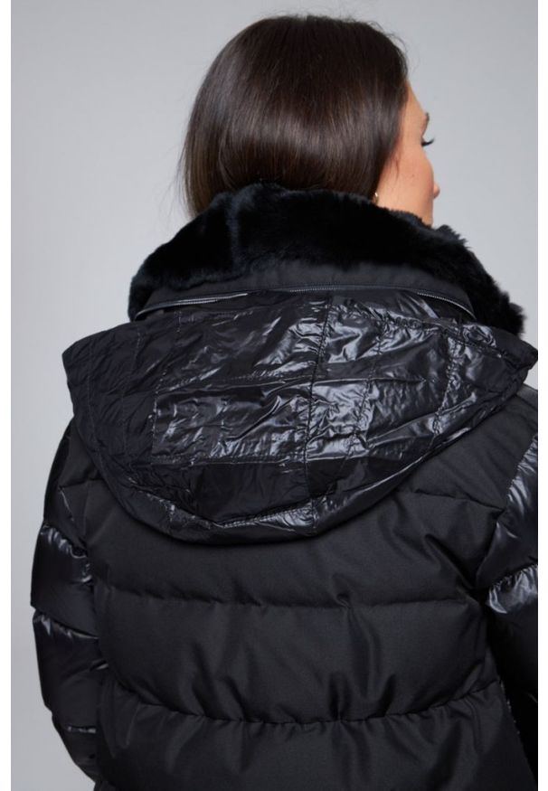 DIEGO M Czarna damska kurtka puchowa z futrem królika, Rozmiar 34 EU - 38 IT. Kolor: czarny. Materiał: puch, futro