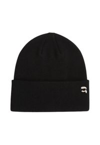 Karl Lagerfeld - KARL LAGERFELD Czapka zimowa Ikon. Kolor: czarny. Materiał: dzianina, wełna. Wzór: aplikacja. Sezon: zima. Styl: casual, elegancki
