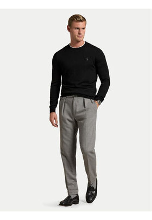 Polo Ralph Lauren Sweter 710946143004 Czarny Slim Fit. Typ kołnierza: polo. Kolor: czarny. Materiał: wełna