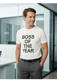 Sinsay - Bawełniana koszulka z napisem - kremowy. Kolor: kremowy. Materiał: bawełna. Wzór: napisy #1