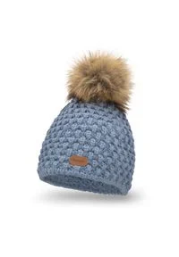 Zimowa czapka damska PaMaMi - Jeansowy. Materiał: wełna, poliamid, akryl. Wzór: aplikacja, ze splotem. Sezon: zima #1