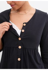 bonprix - Shirt 2 w1, ciążowy i do karmienia piersią z bawełny organicznej. Kolekcja: moda ciążowa. Kolor: czarny. Materiał: bawełna #3