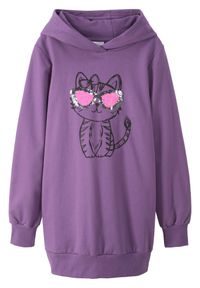 bonprix - Bluza dresowa oversize z czystej bawełny organicznej. Typ kołnierza: kaptur. Kolor: fioletowy. Materiał: bawełna, dresówka. Wzór: aplikacja. Typ sukienki: oversize #3