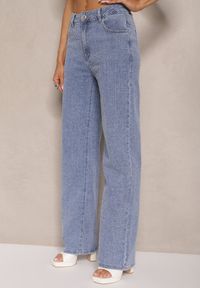 Renee - Niebieskie Szerokie Jeansy z Bawełny High Waist Nimirina. Okazja: na co dzień. Stan: podwyższony. Kolor: niebieski. Wzór: paski. Styl: casual #3