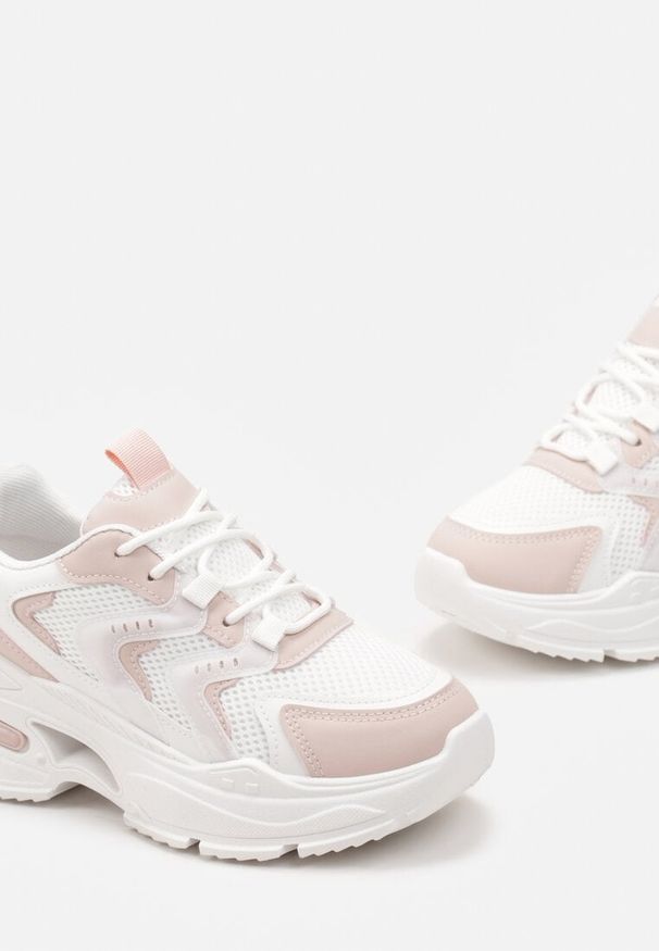 Renee - Biało-Różowe Sneakersy na Grubej Podeszwie z Metalicznymi Wstawkami Seta. Okazja: na co dzień. Kolor: biały, różowy