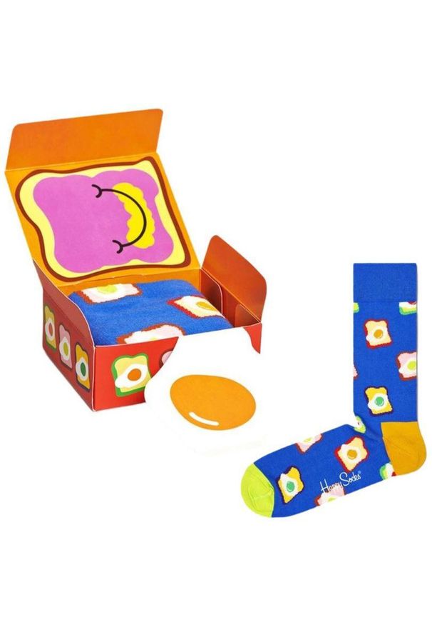 Happy-Socks - Skarpetki Szczęśliwe z Bawełny - Wzór Jajka Tostowane Unisex. Kolor: fioletowy. Materiał: elastan, poliamid, bawełna