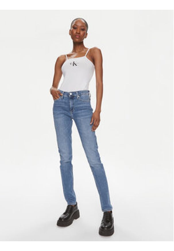 Calvin Klein Jeans Body Monologo J20J223421 Biały Slim Fit. Kolor: biały. Materiał: bawełna