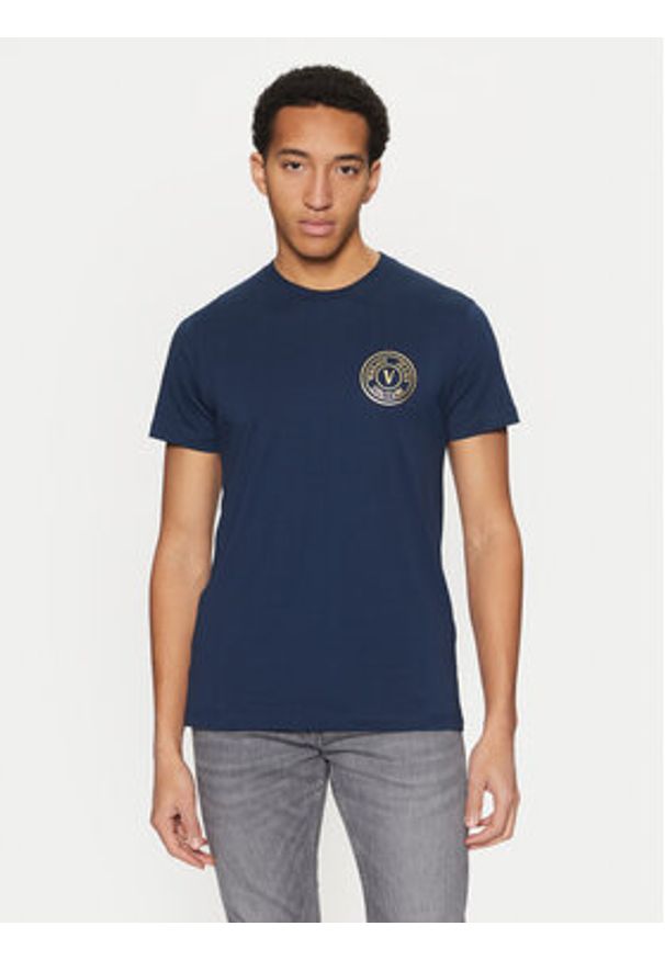 Versace Jeans Couture T-Shirt 78GAHT00 Niebieski Regular Fit. Kolor: niebieski. Materiał: bawełna
