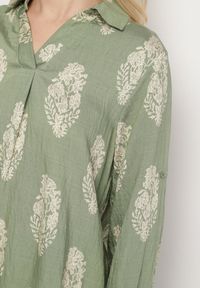 Born2be - Zielony Komplet w Stylu Boho Oversize Długa Koszula i Luźne Spodnie Meppina. Kolor: zielony. Materiał: skóra #3